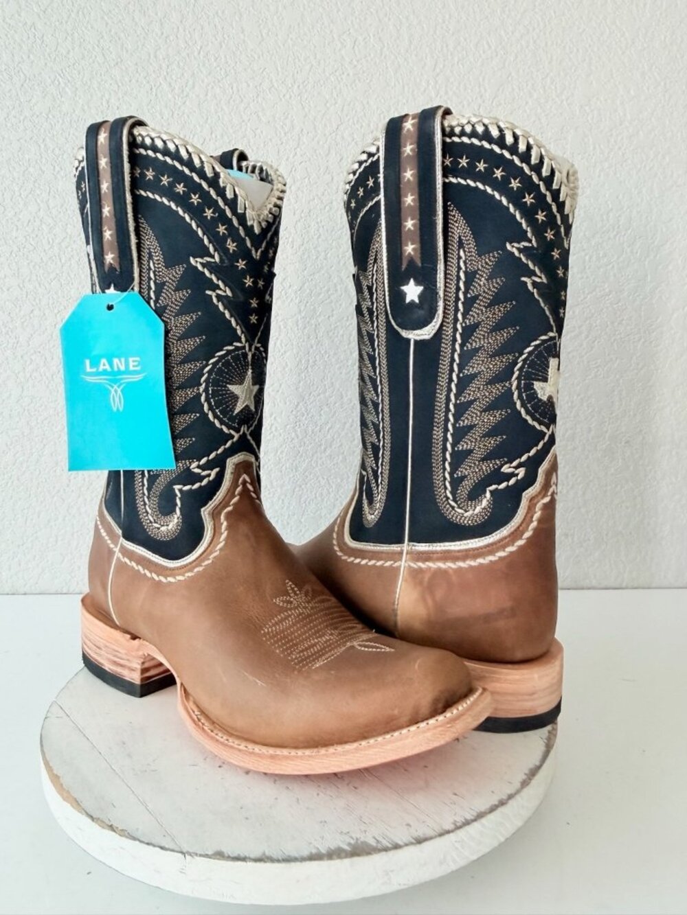 Lane Rodeo Houston Mens Cowboy Boots Brown Leather Western Blunt Toe 10.5D